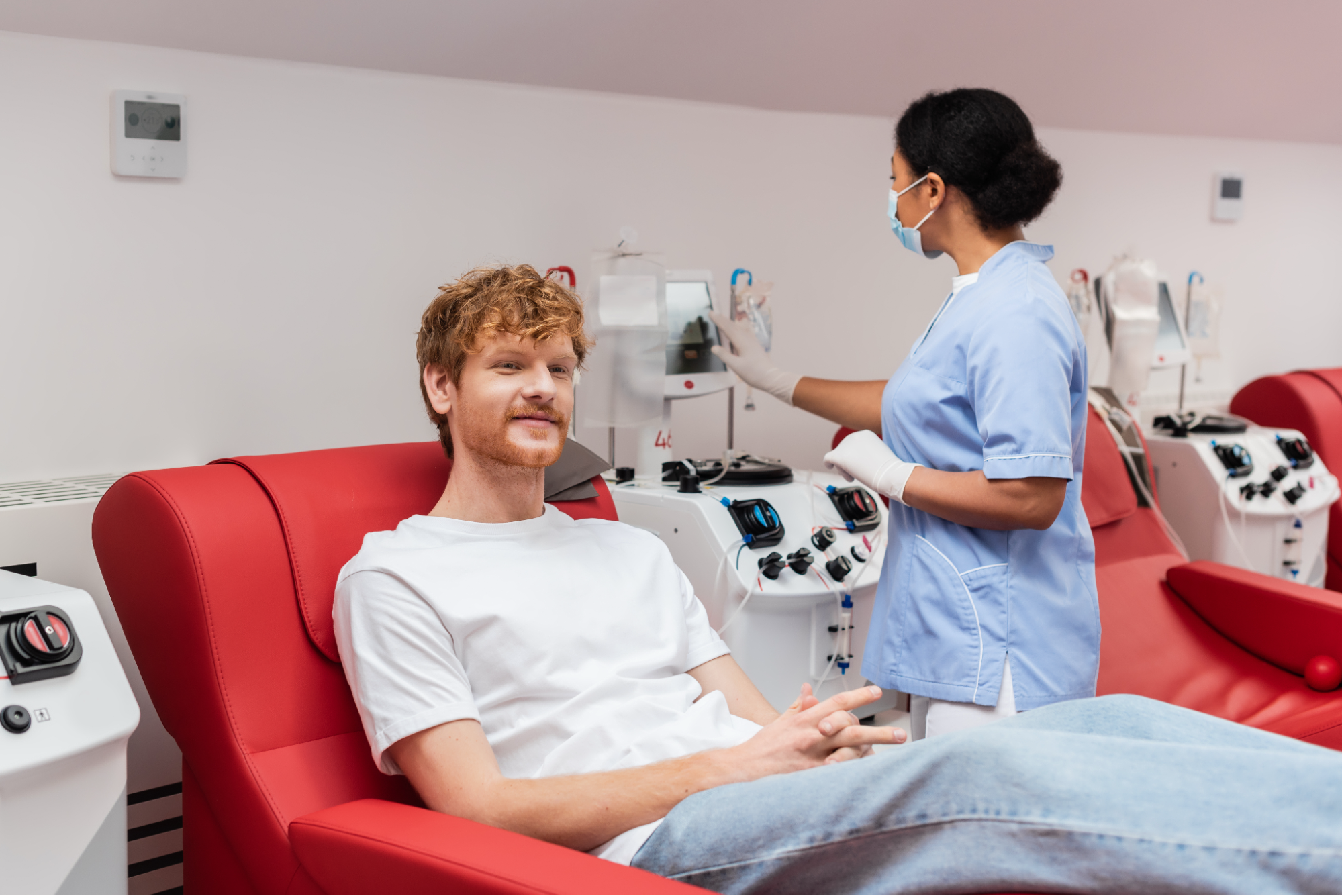 A man getting an IV treatment.